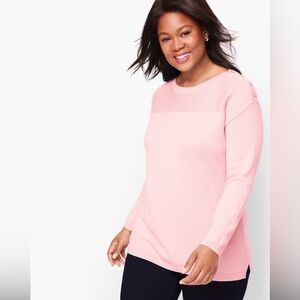 Kim Rogers Button Shoulder Ribbed Knit Sweater